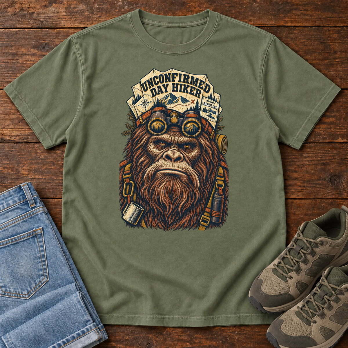 Unconfirmed Day Hiker Bigfoot T-Shirt in Moss