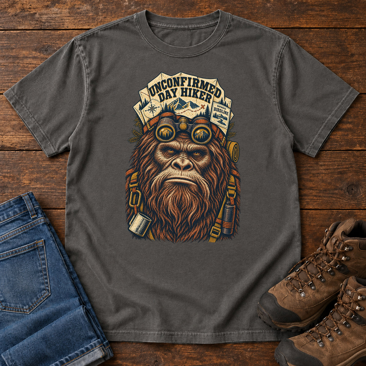 Unconfirmed Day Hiker Bigfoot T-Shirt in Pepper