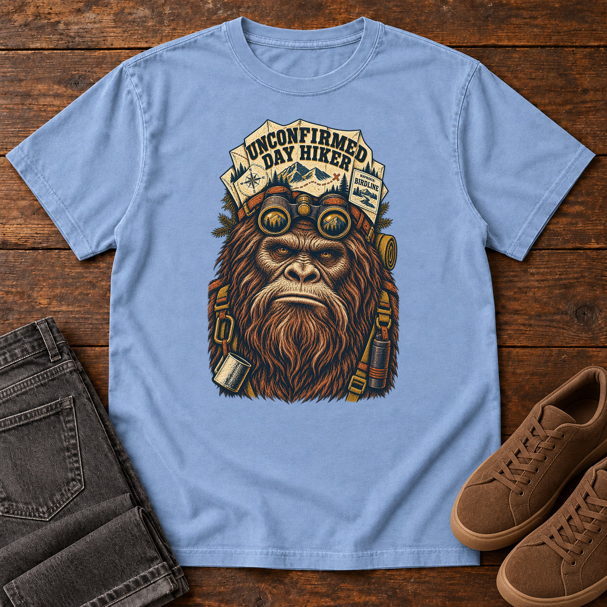 Unconfirmed Day Hiker Bigfoot T-Shirt in Washed Denim