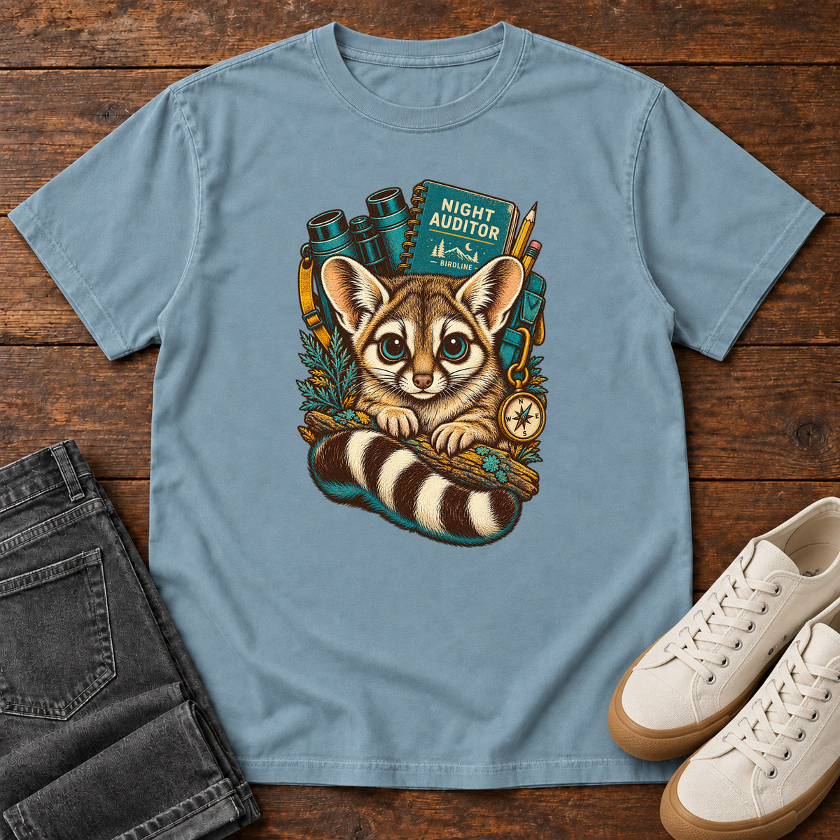 Night Auditor Ringtail T-Shirt in Ice Blue