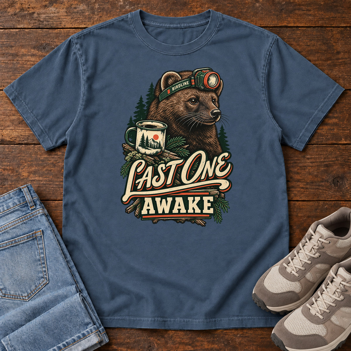 Last One Awake Badger T-Shirt in Midnight