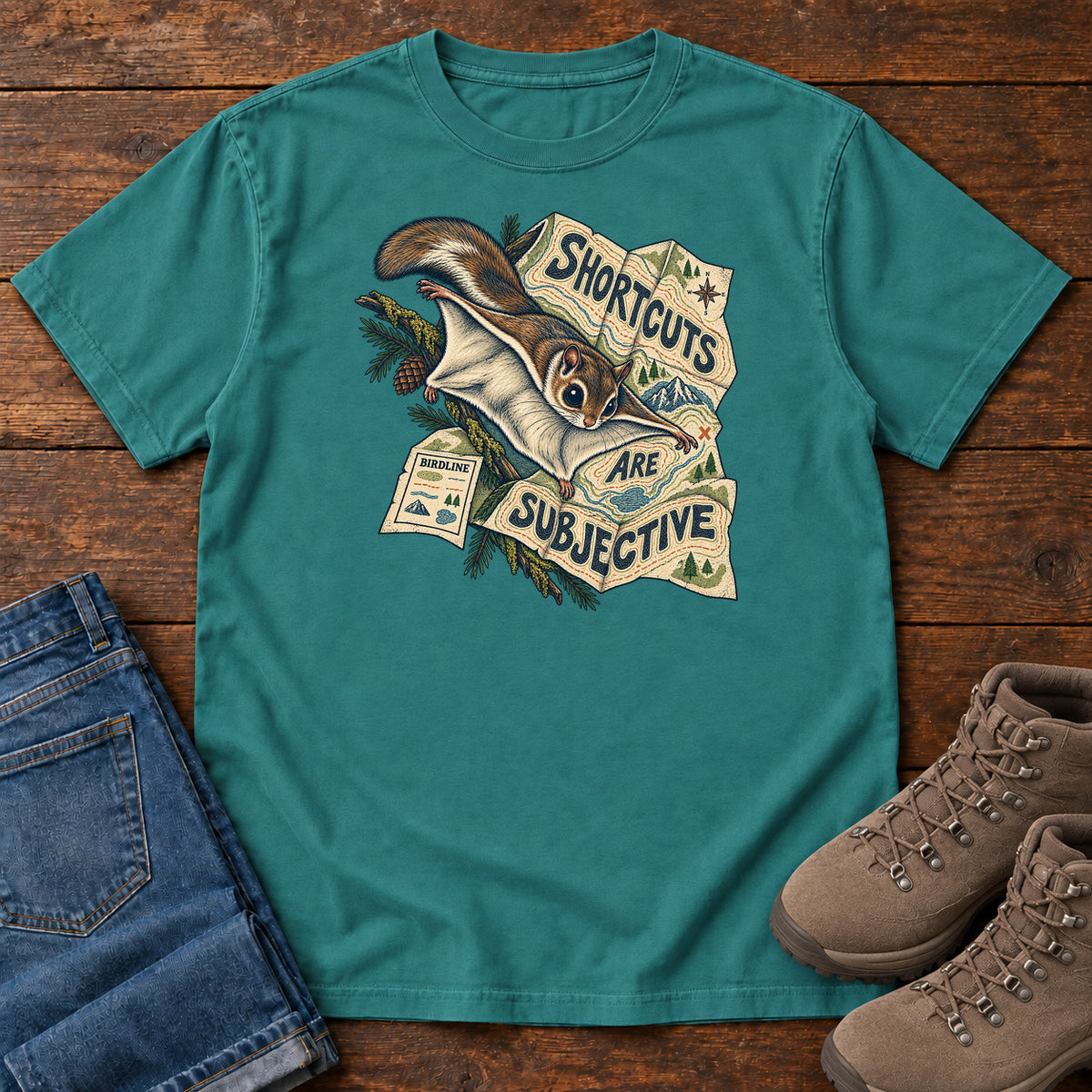 Shortcuts Are Subjective Flying Squirrel T-Shirt in Emerald