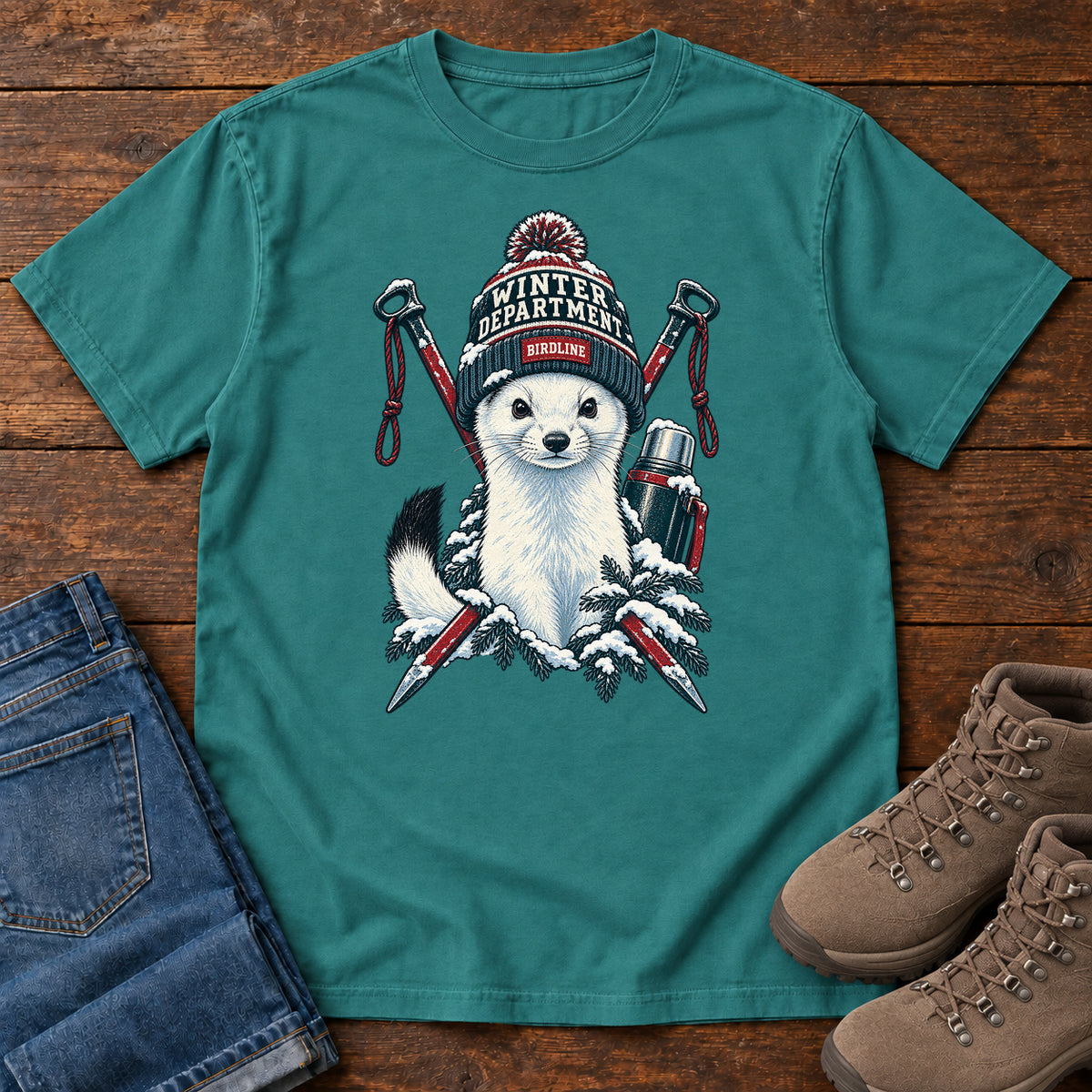 Winter Department Stoat T-Shirt in Emerald