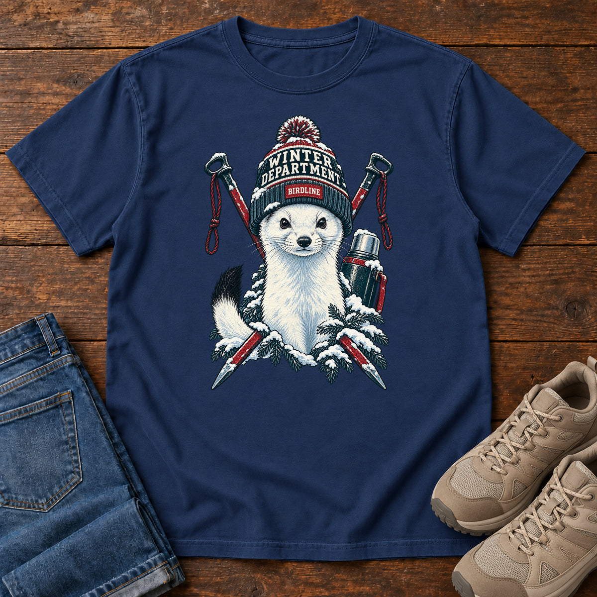Winter Department Stoat T-Shirt in True Navy