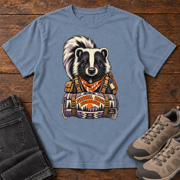 Personal Space Department Skunk T-Shirt in Blue Jean, front view
