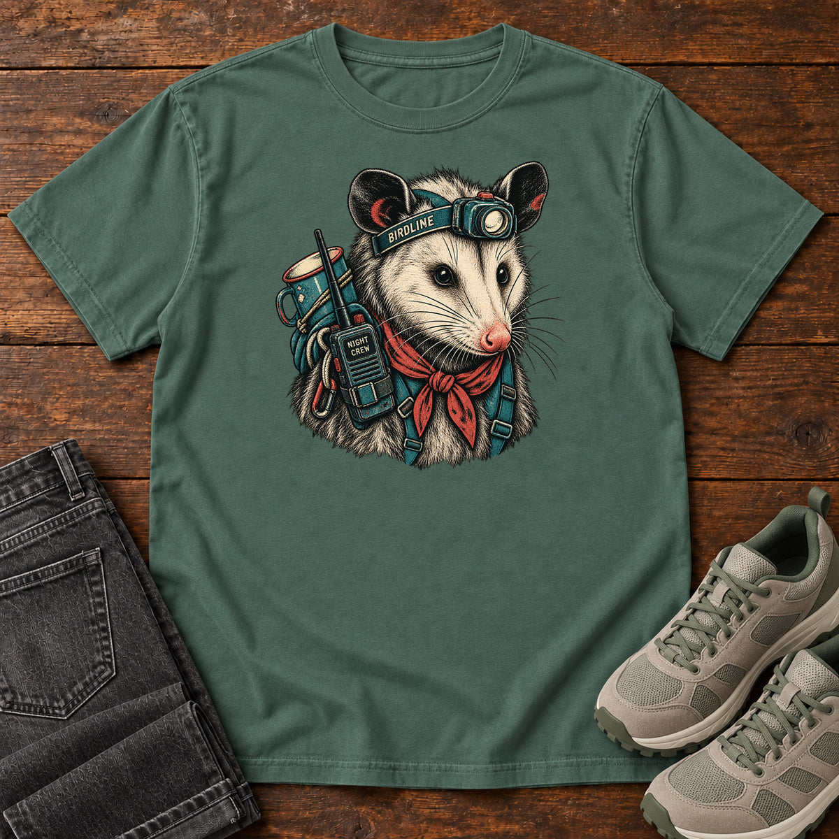 Night Crew Opossum T-Shirt in Blue Spruce
