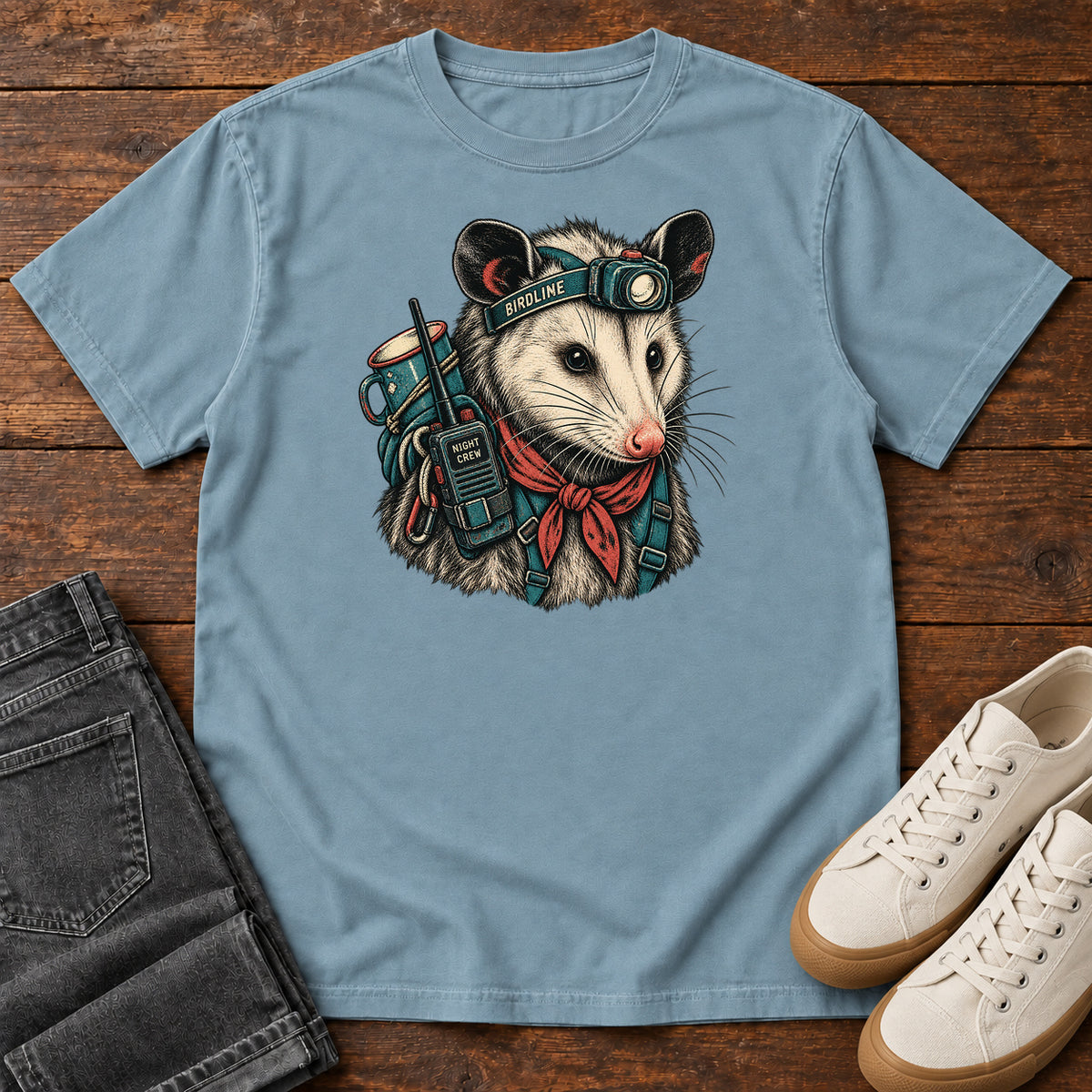 Night Crew Opossum T-Shirt in Ice Blue