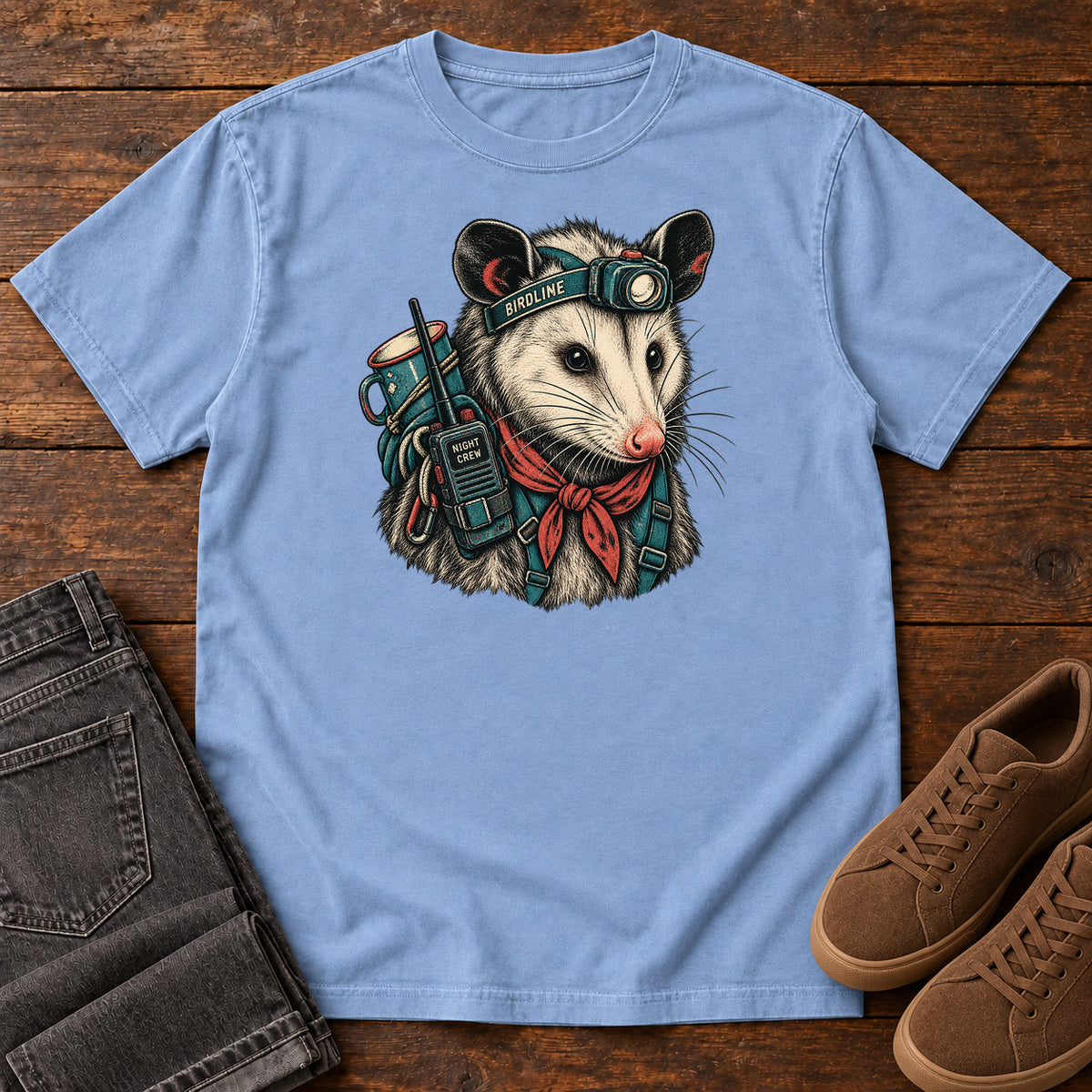 Night Crew Opossum T-Shirt in Washed Denim