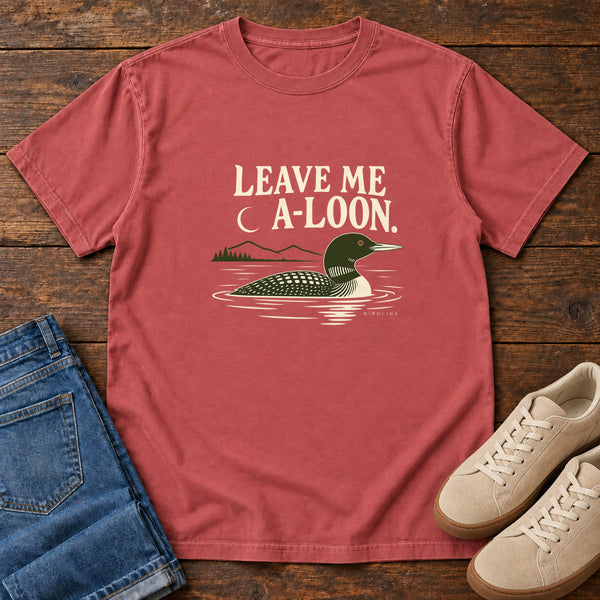 Leave Me A Loon T-Shirt in Crimson, front view