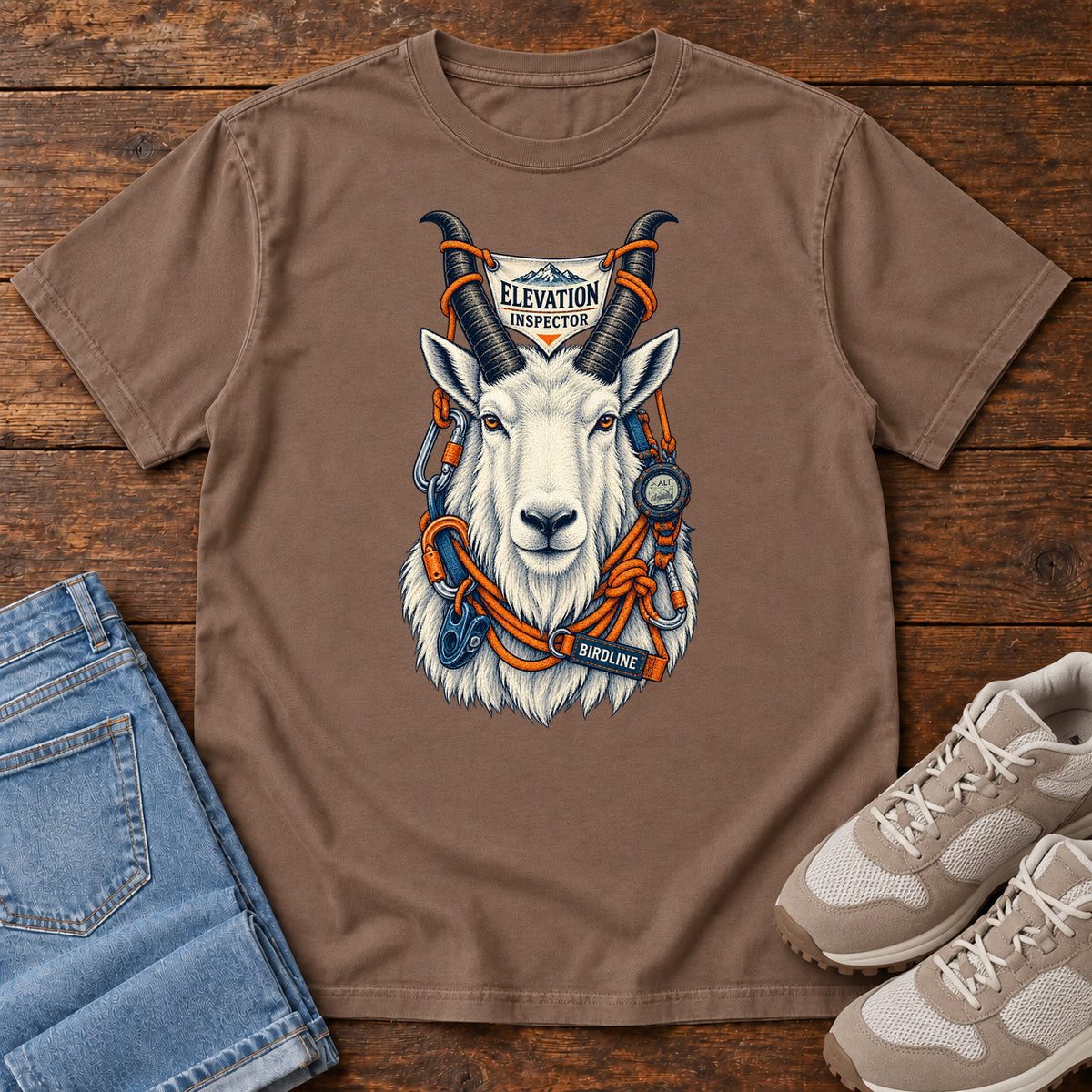 Elevation Inspector Mountain Goat T-Shirt in Espresso