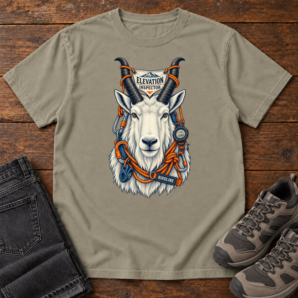 Elevation Inspector Mountain Goat T-Shirt in Sandstone