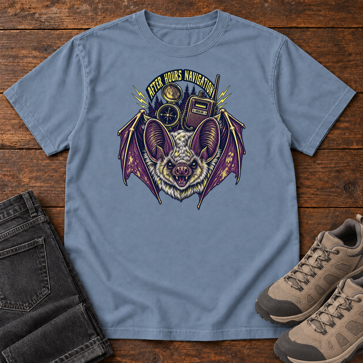 After Hours Navigation Bat T-Shirt in Blue Jean