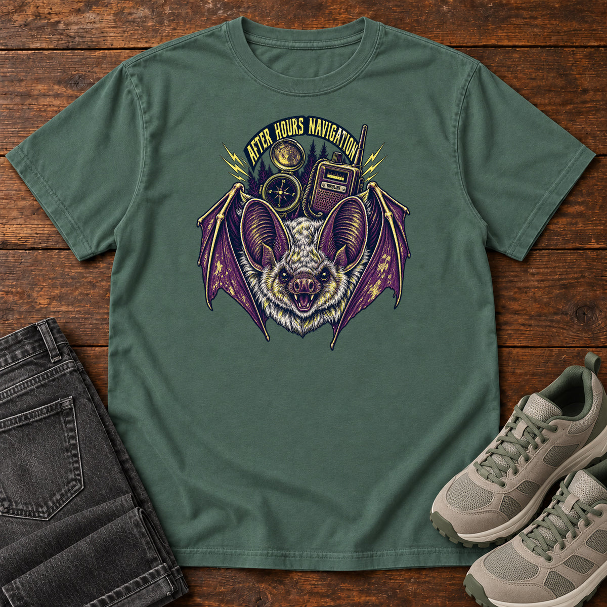 After Hours Navigation Bat T-Shirt in Blue Spruce