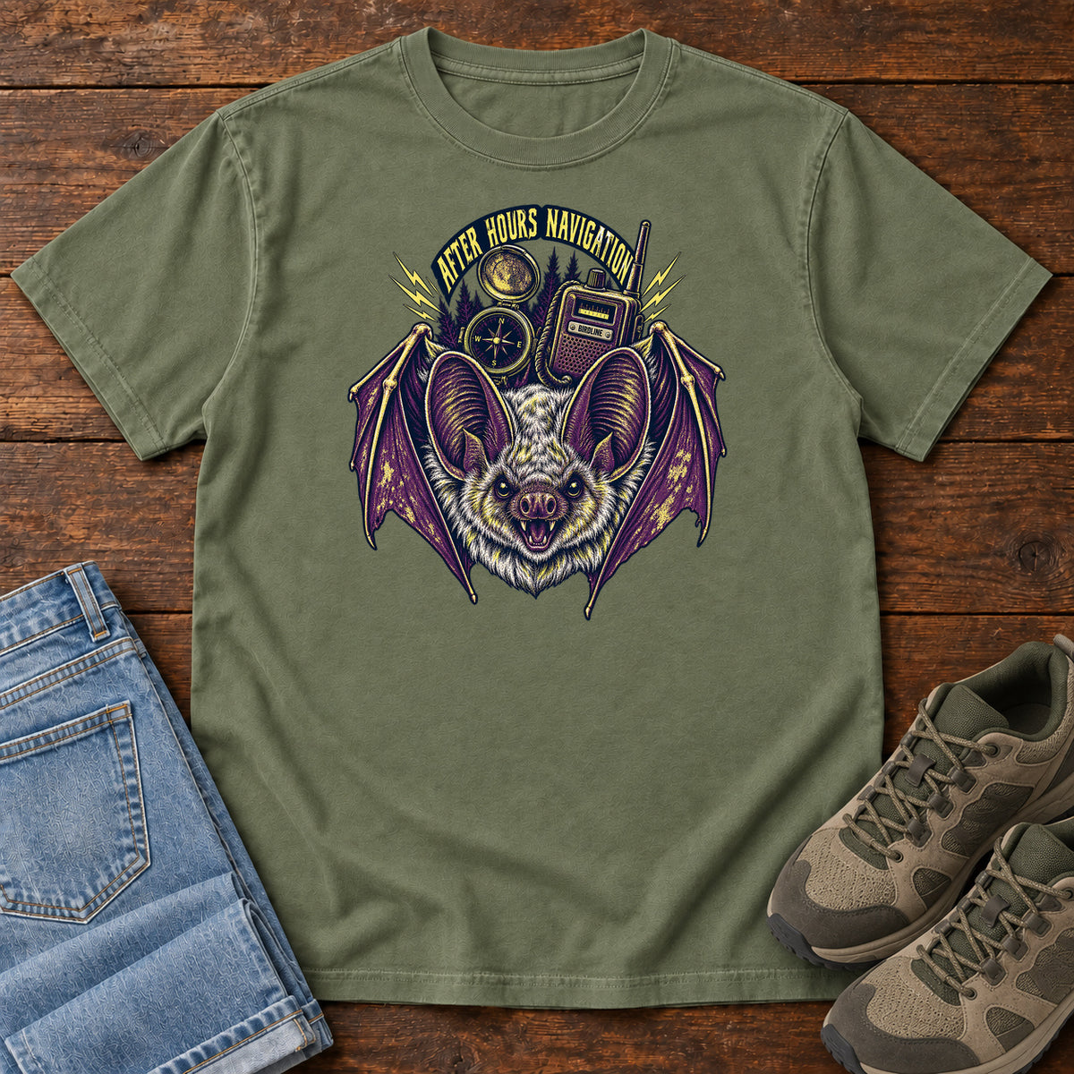 After Hours Navigation Bat T-Shirt in Moss