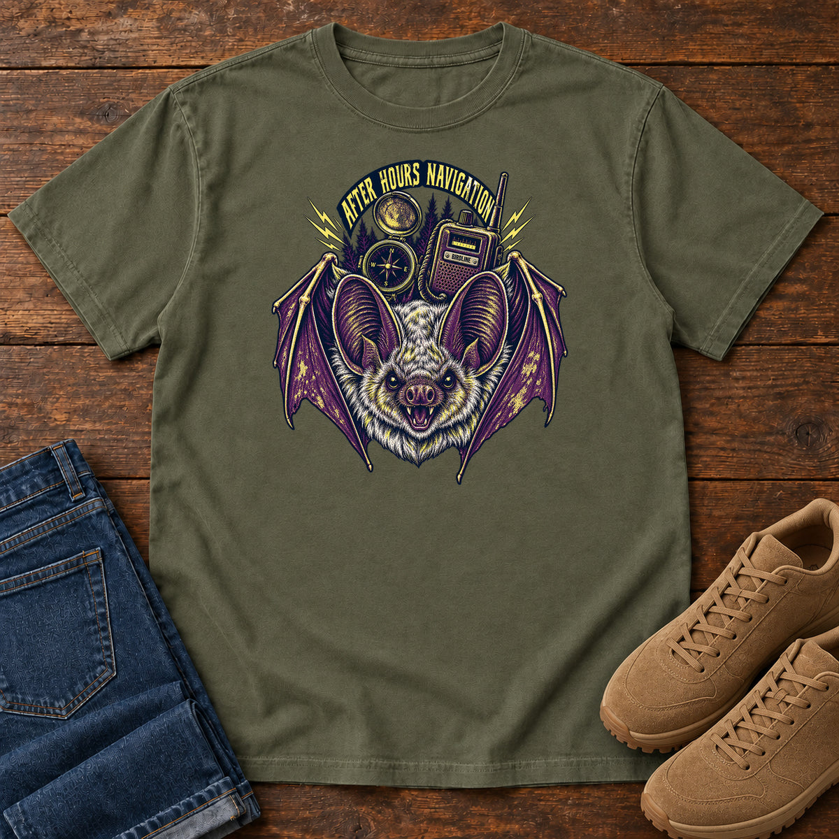 After Hours Navigation Bat T-Shirt in Sage