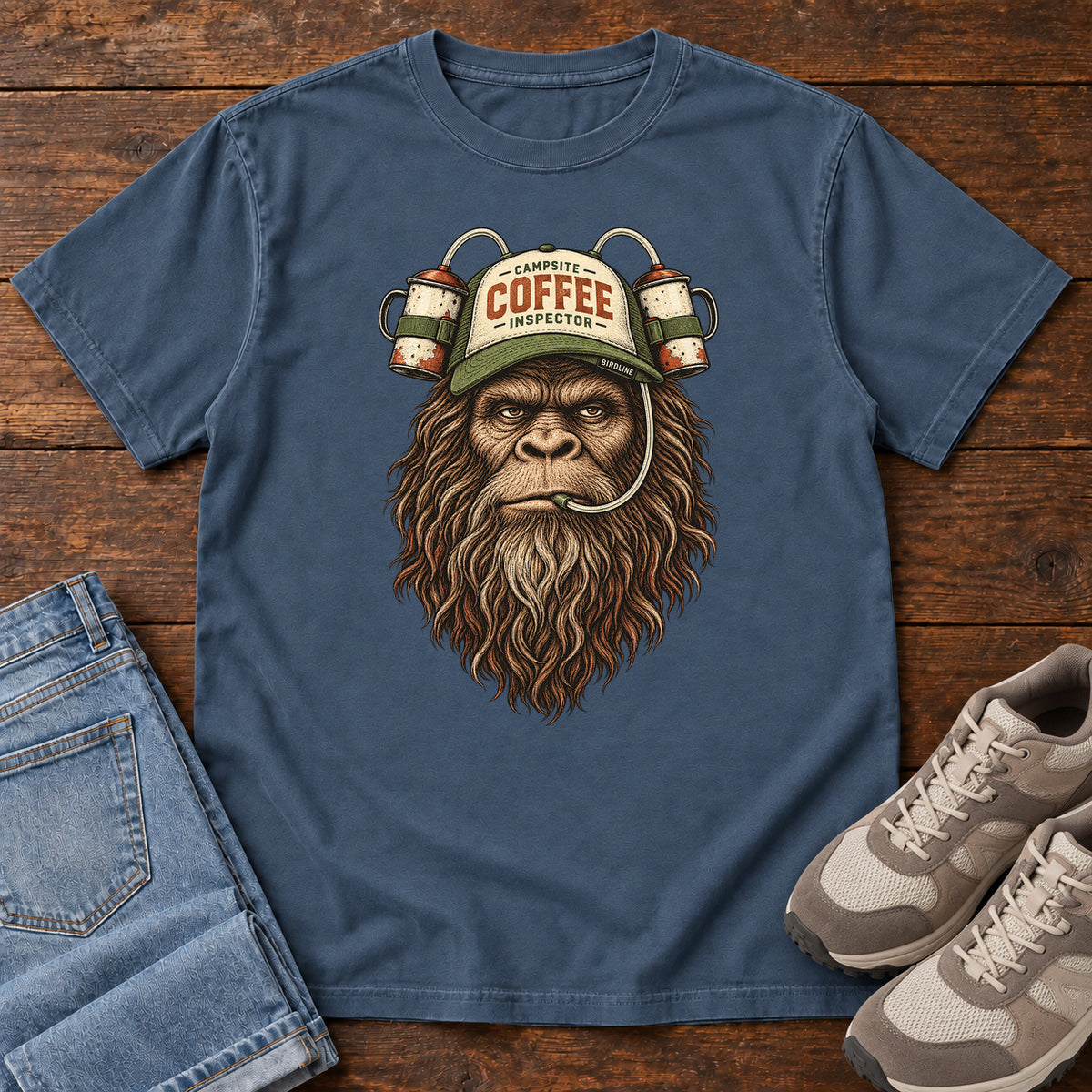 Campsite Coffee Inspector Bigfoot T-Shirt in Midnight