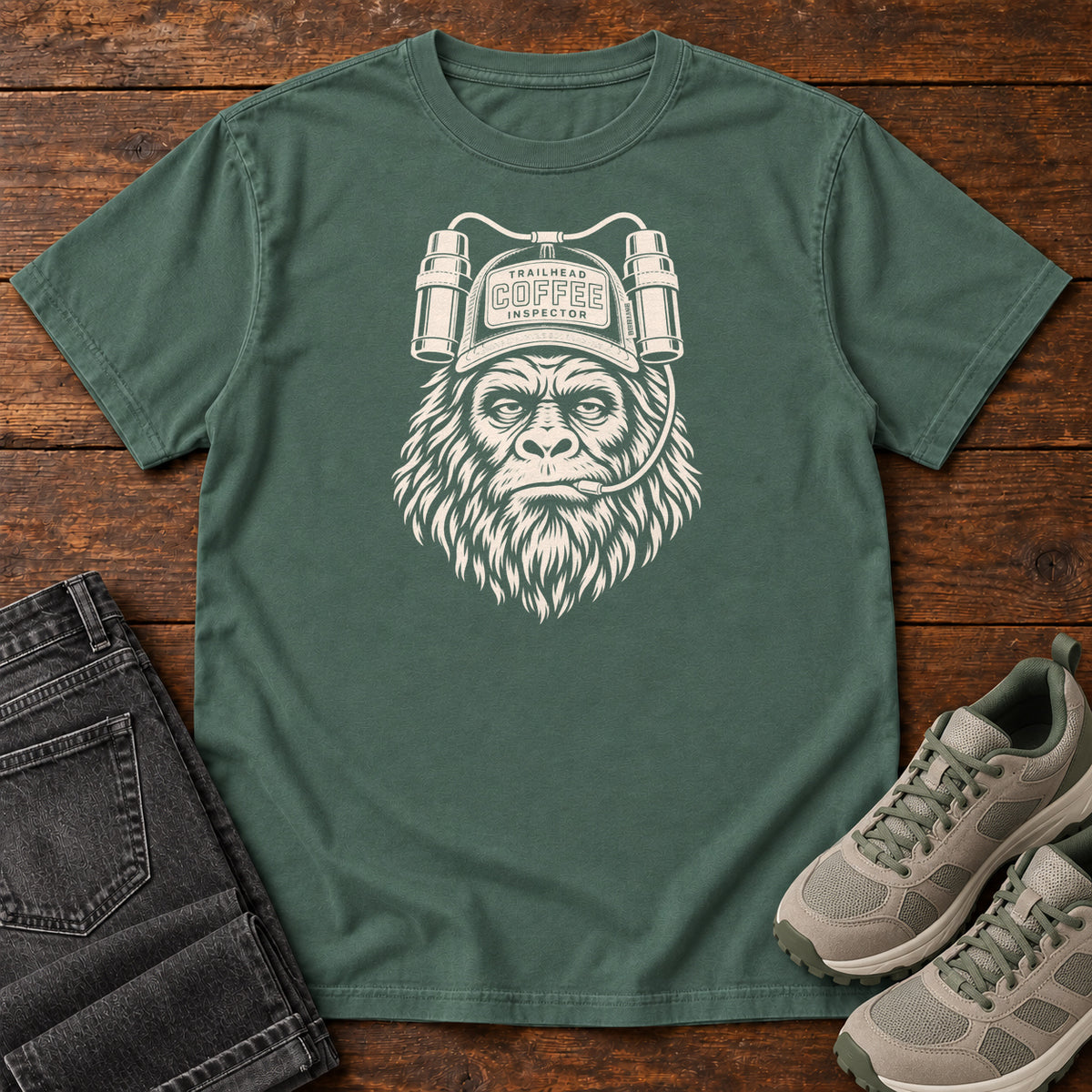 Trailhead Coffee Inspector Gorilla T-Shirt in Blue Spruce