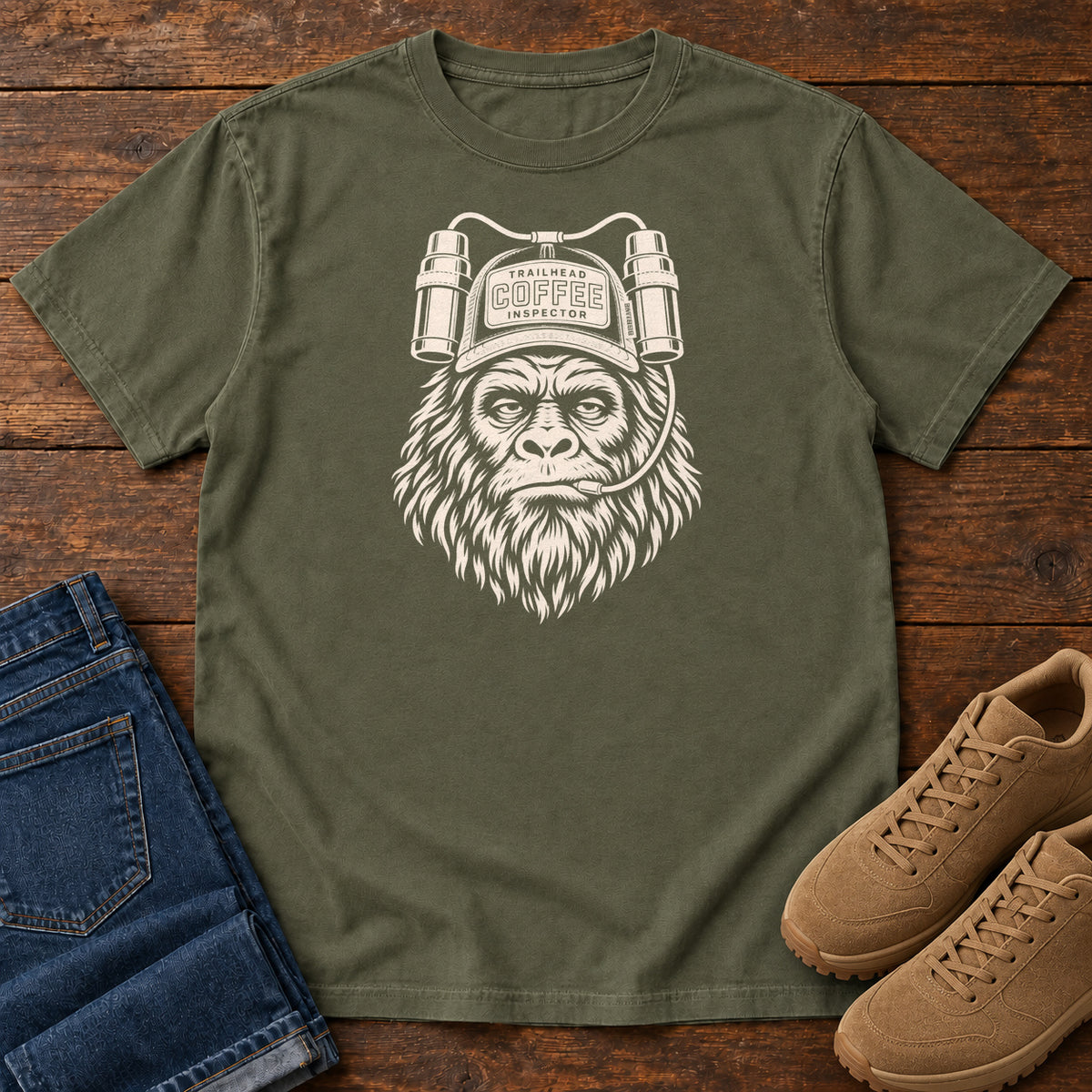Trailhead Coffee Inspector Gorilla T-Shirt in Sage
