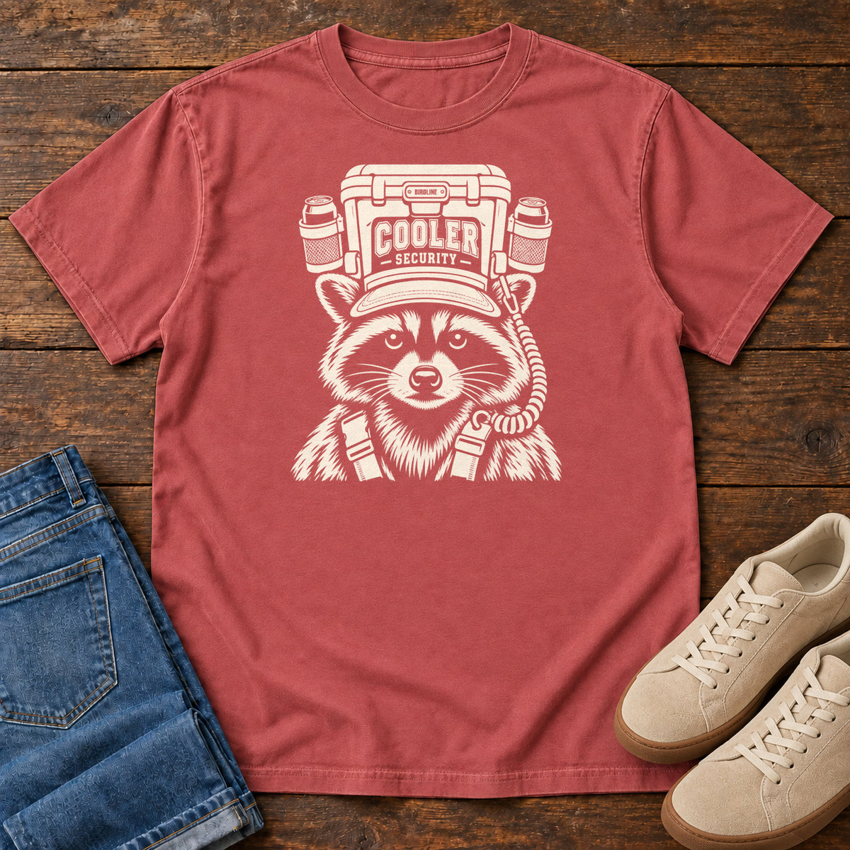 Cooler Security Raccoon T-Shirt in Crimson