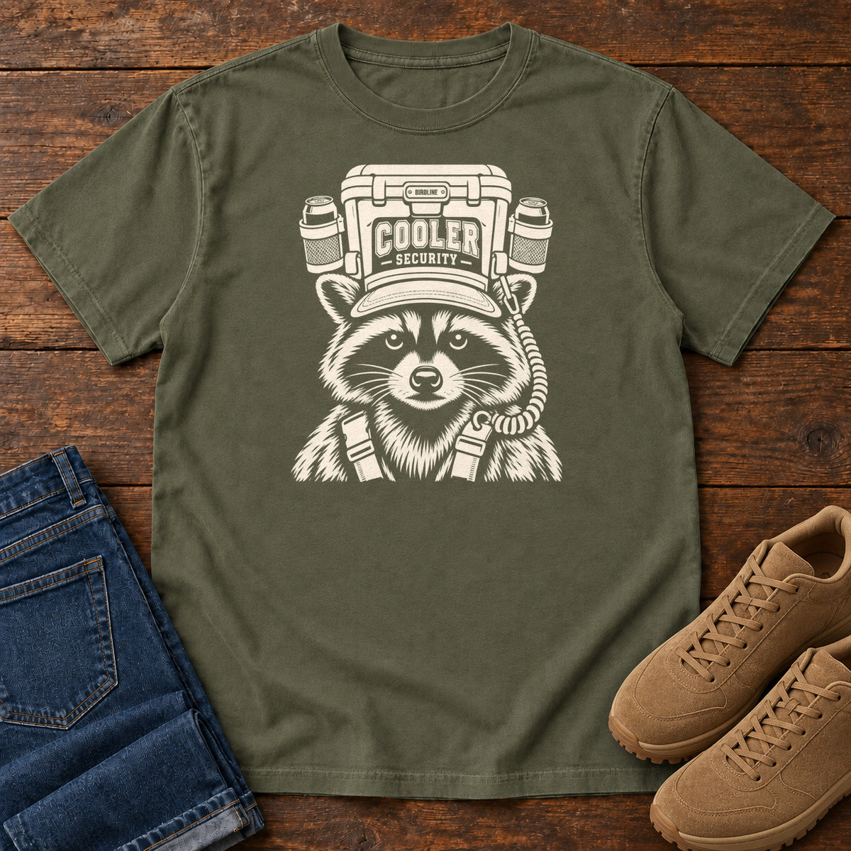 Cooler Security Raccoon T-Shirt in Sage