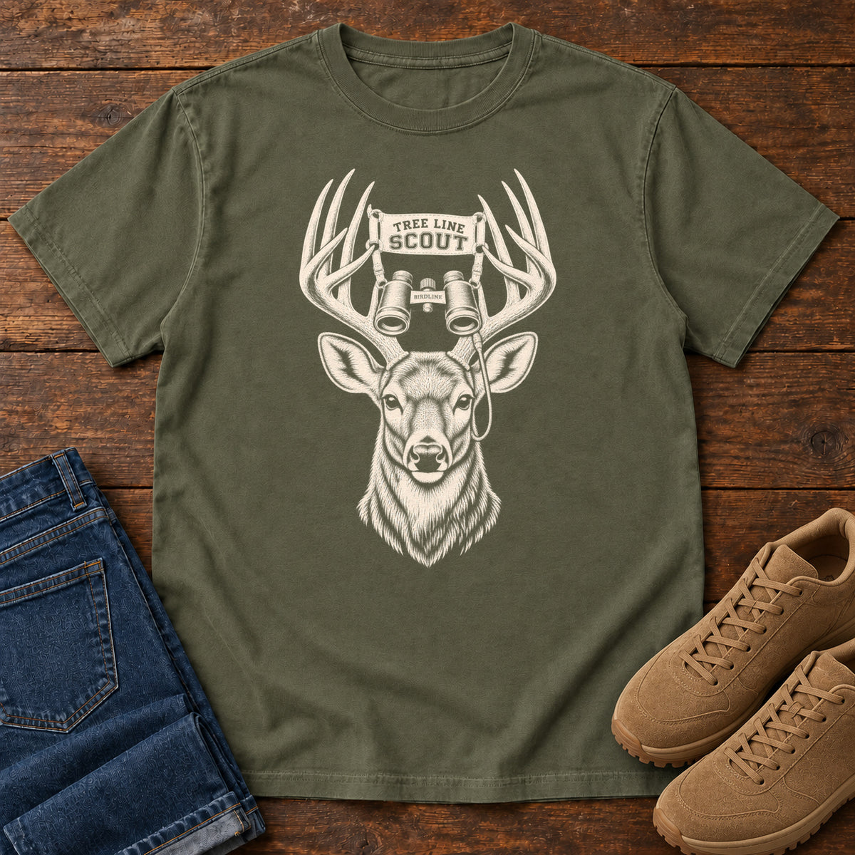 Tree Line Scout Deer T-Shirt in Sage