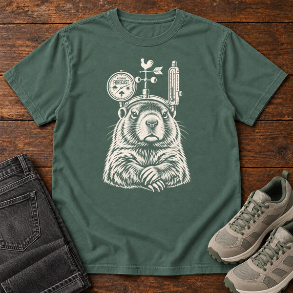 Weather Forecast Marmot T-Shirt in Blue Spruce, front view