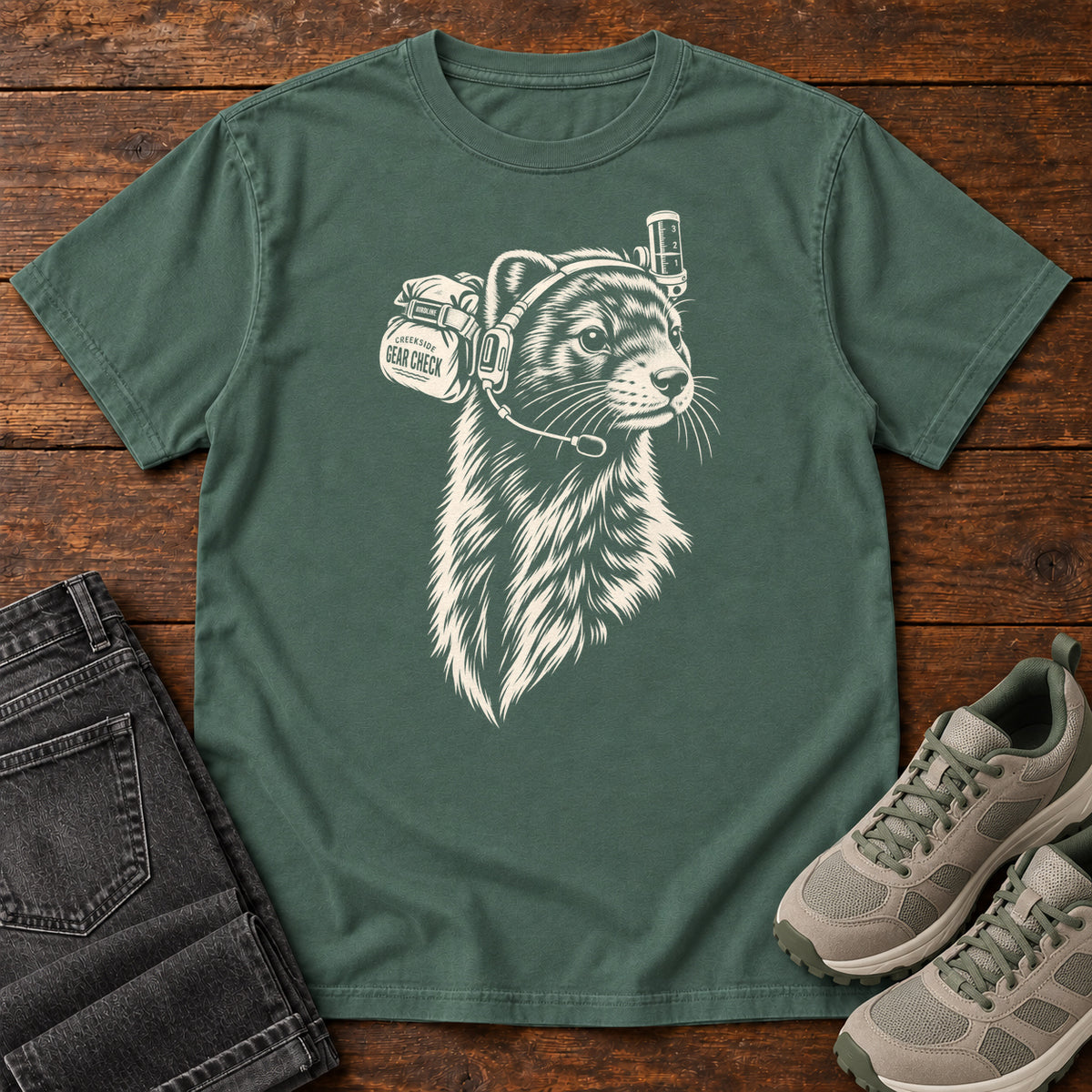 Campfire Coffee Crew Otter T-Shirt in Blue Spruce