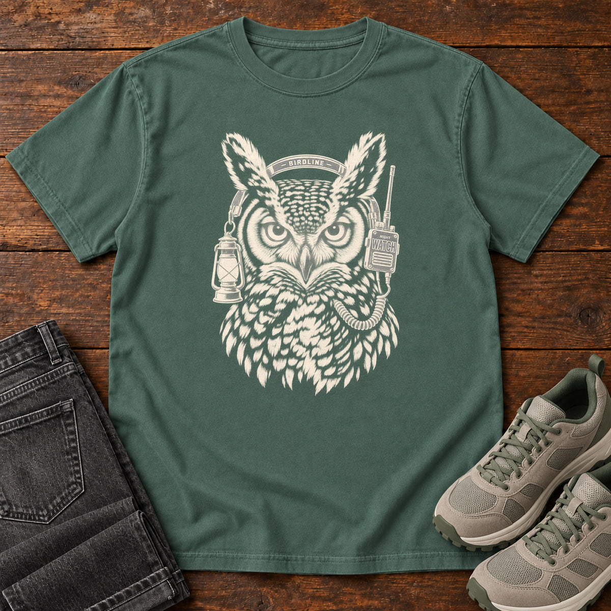Night Watch Owl T-Shirt in Blue Spruce