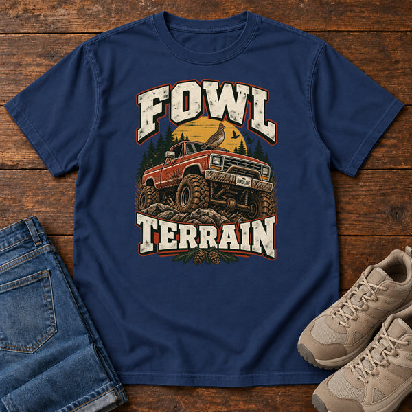 Fowl Terrain T-Shirt in True Navy, front view
