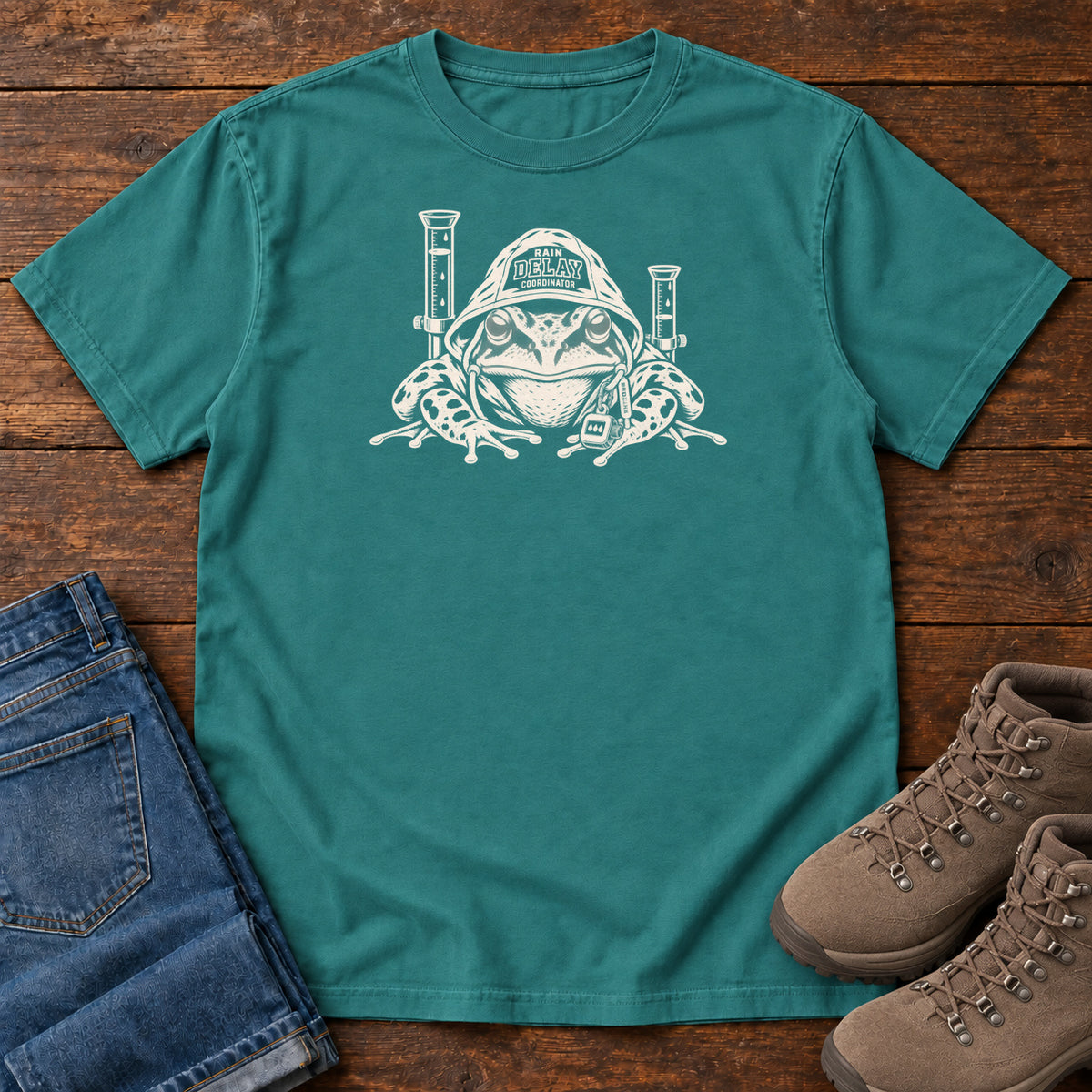 Rain Delays Coordinator Frog T-Shirt in Emerald