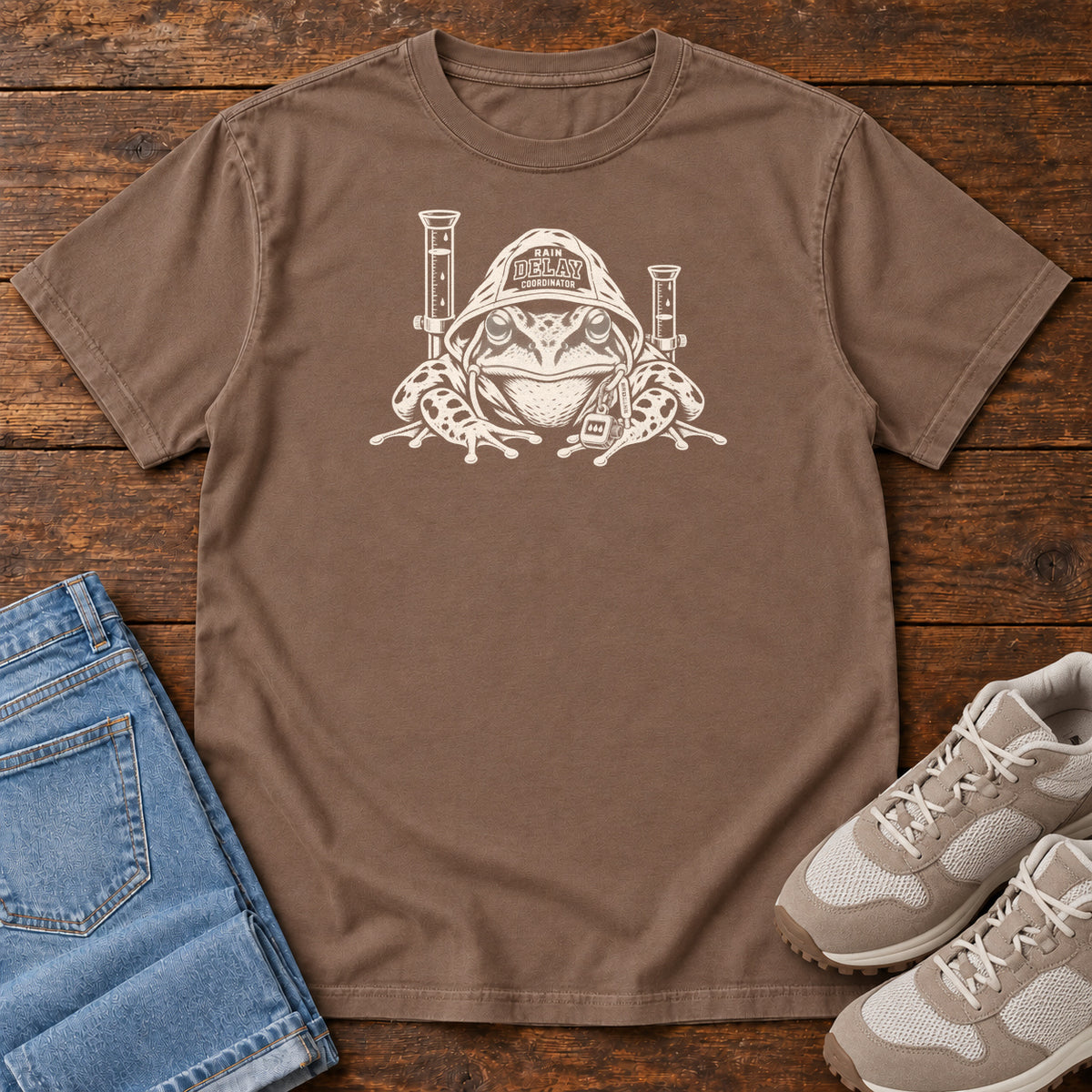 Rain Delays Coordinator Frog T-Shirt in Espresso