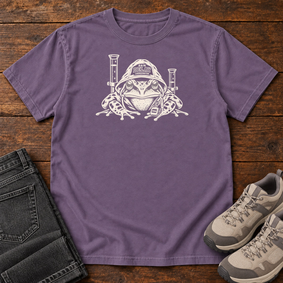 Rain Delays Coordinator Frog T-Shirt in Grape