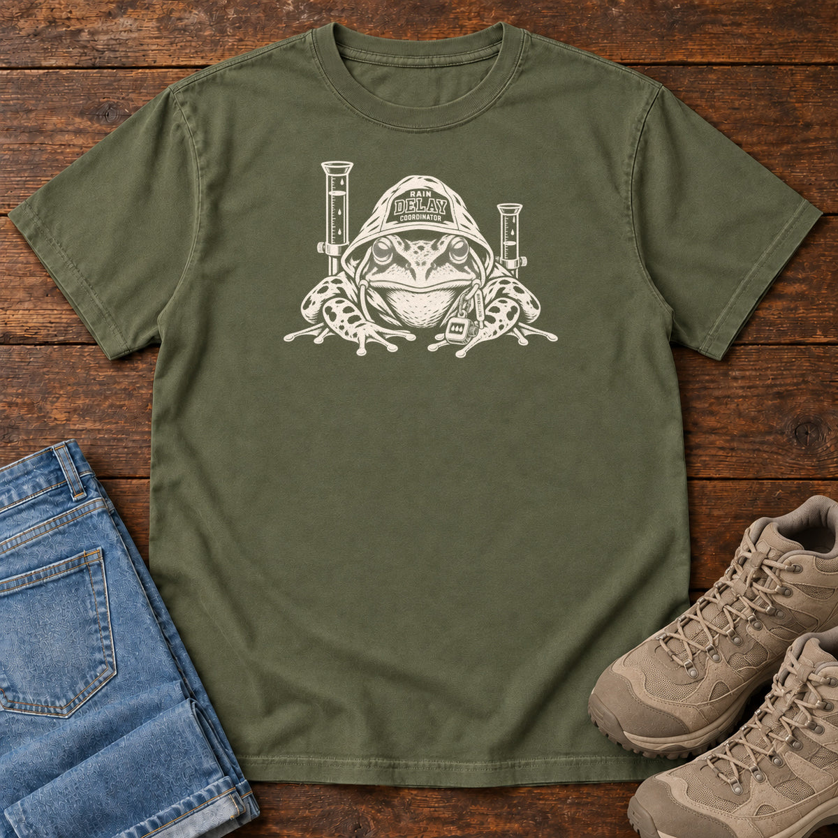 Rain Delays Coordinator Frog T-Shirt in Hemp