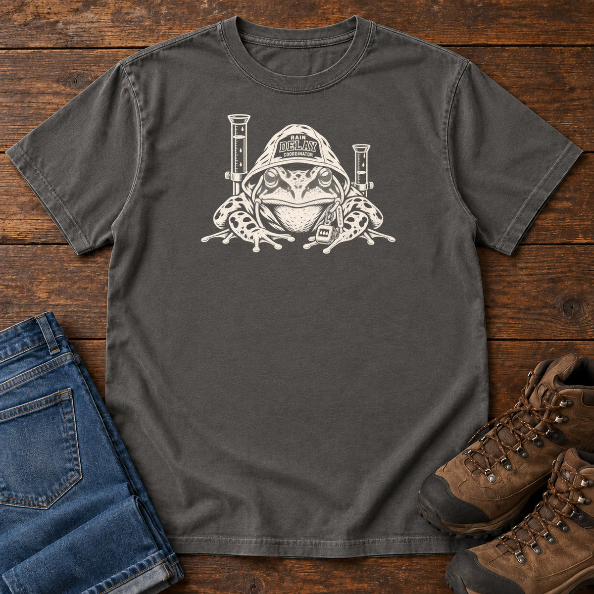 Rain Delays Coordinator Frog T-Shirt in Pepper