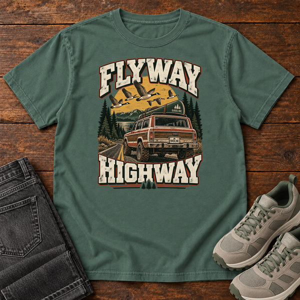 Flyway Highway T-Shirt in Blue Spruce, front view