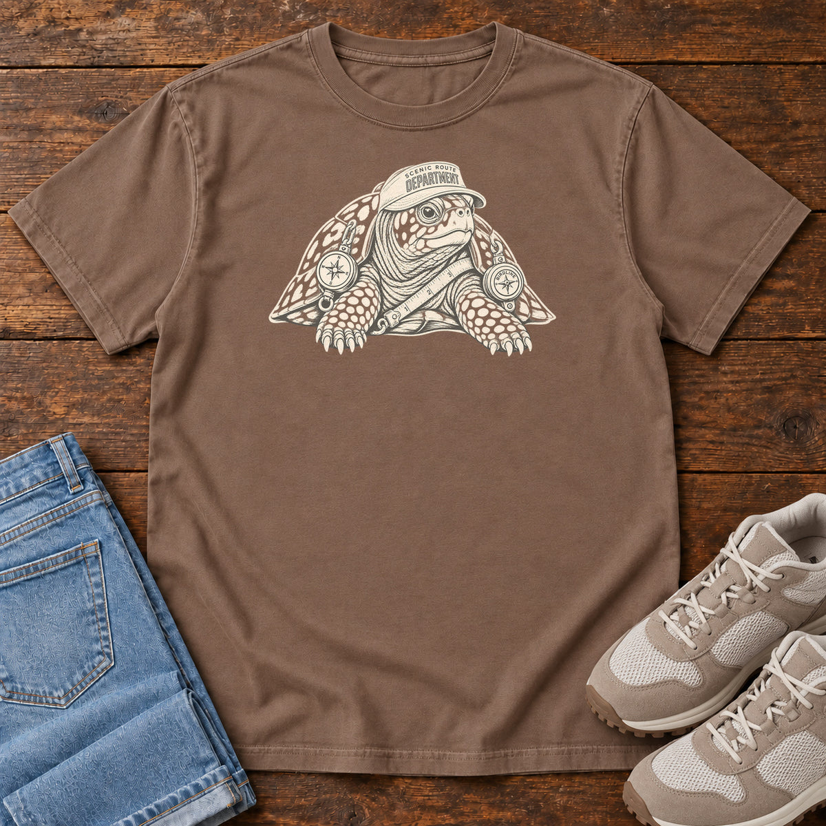 Scenic Route Department Turtle T-Shirt in Espresso
