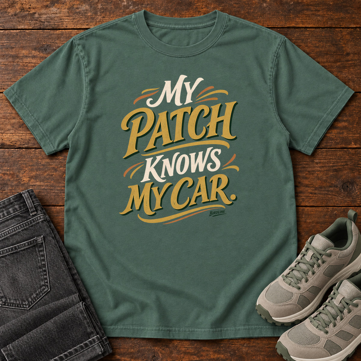 My Patch Knows My Car T-Shirt in Blue Spruce