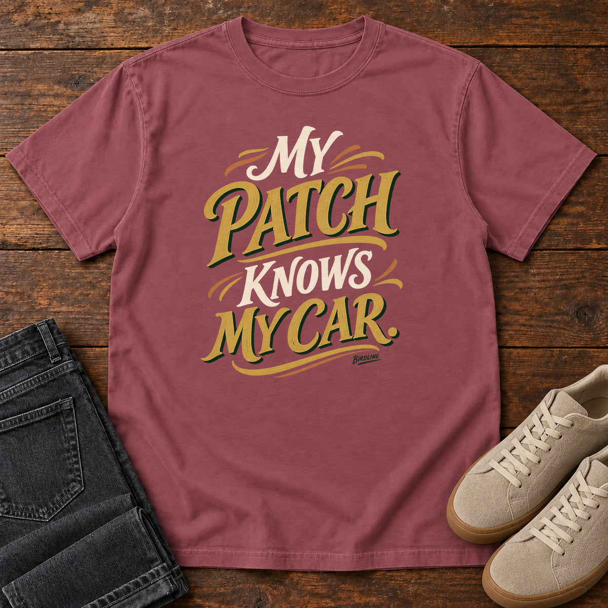 My Patch Knows My Car T-Shirt in Brick