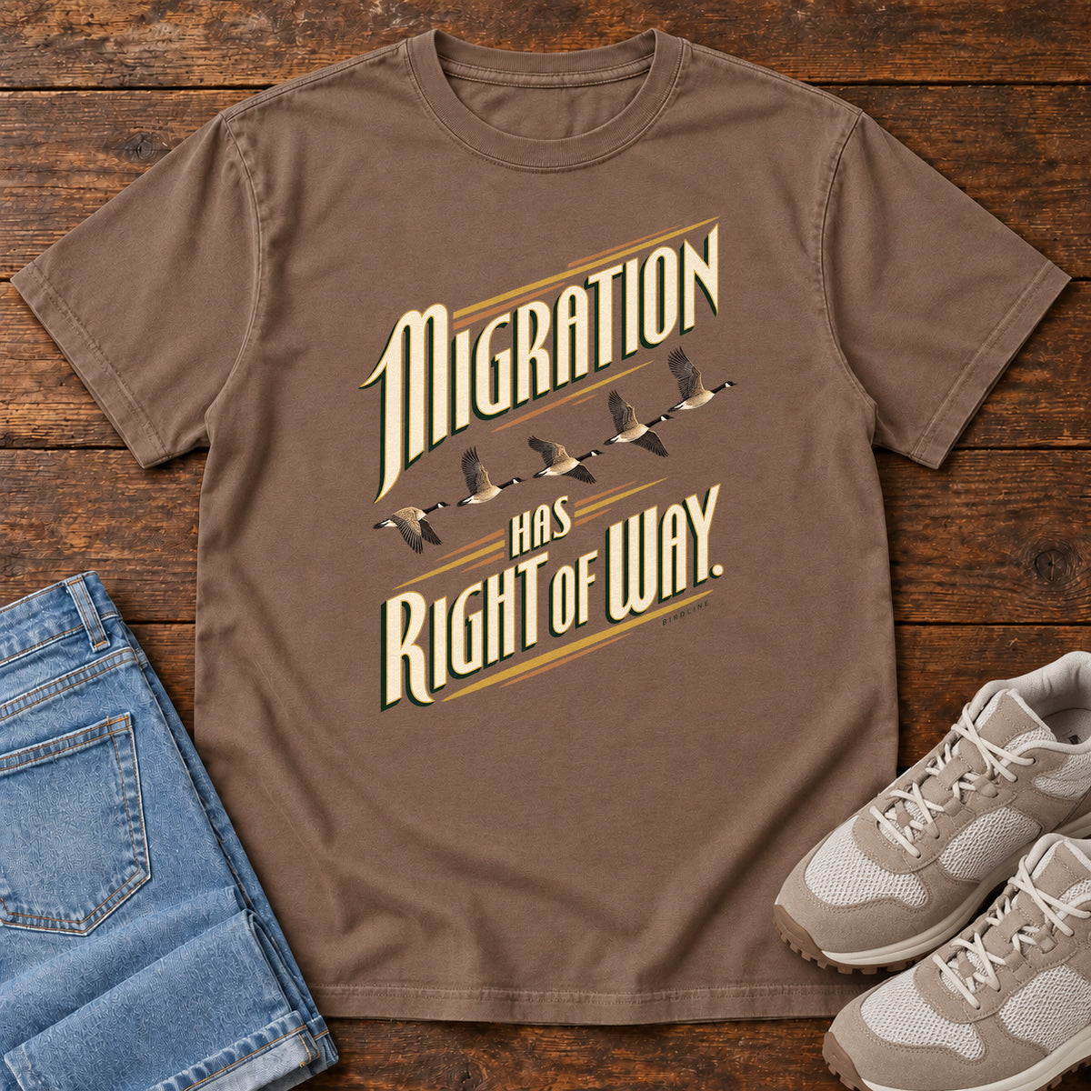 Migration Has Right of Way T-Shirt in Espresso, right side