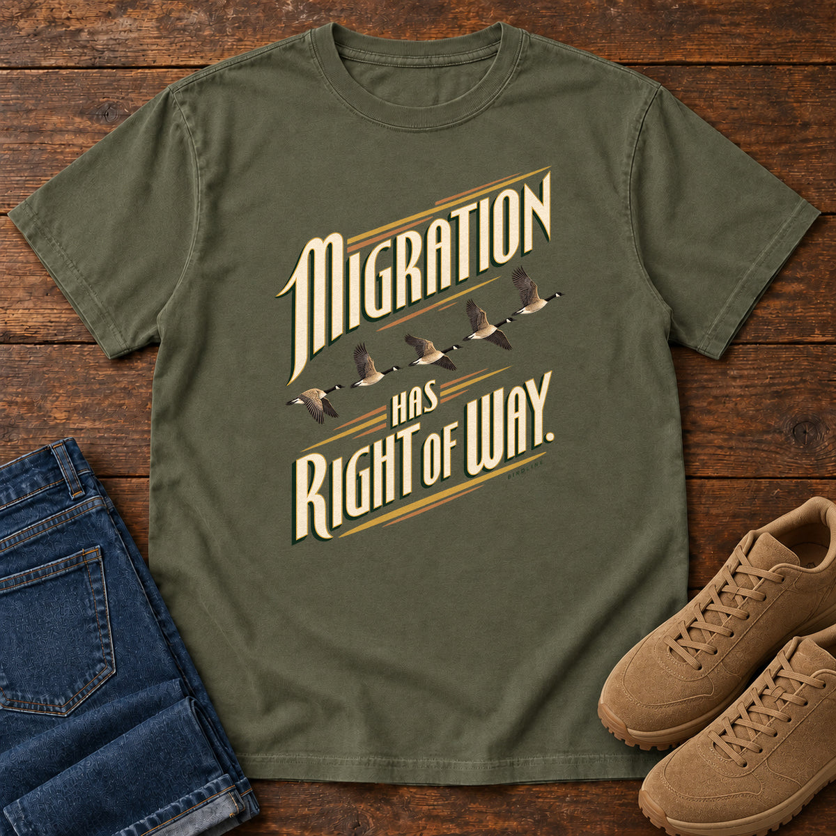 Migration Has Right of Way T-Shirt in Sage, right side