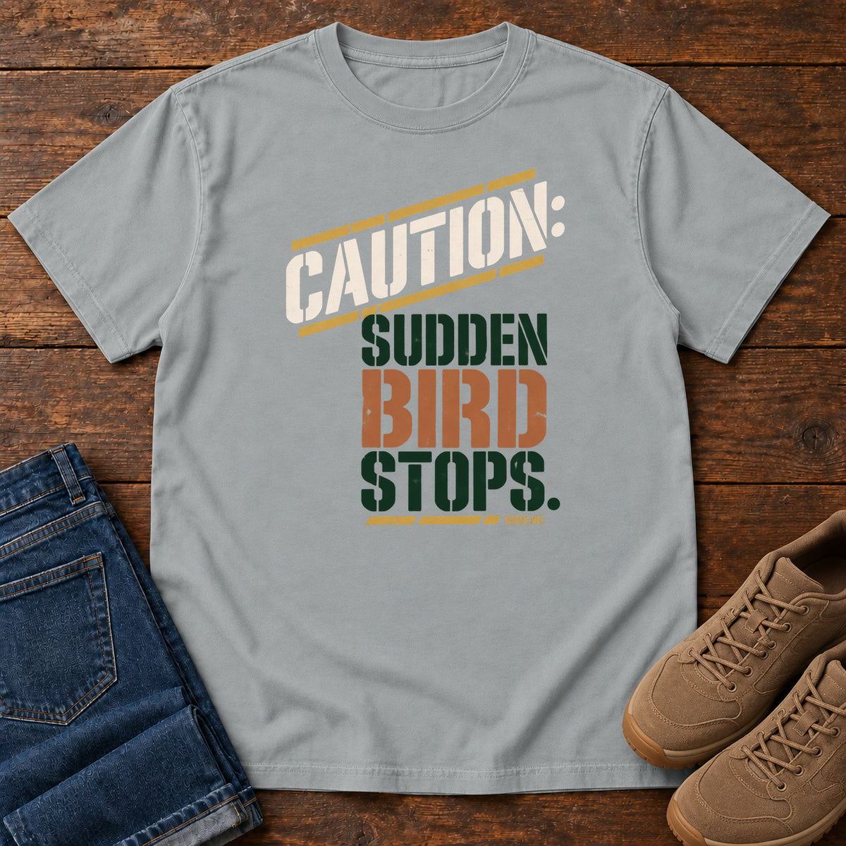 Caution Sudden Bird Stops T-Shirt in Granite