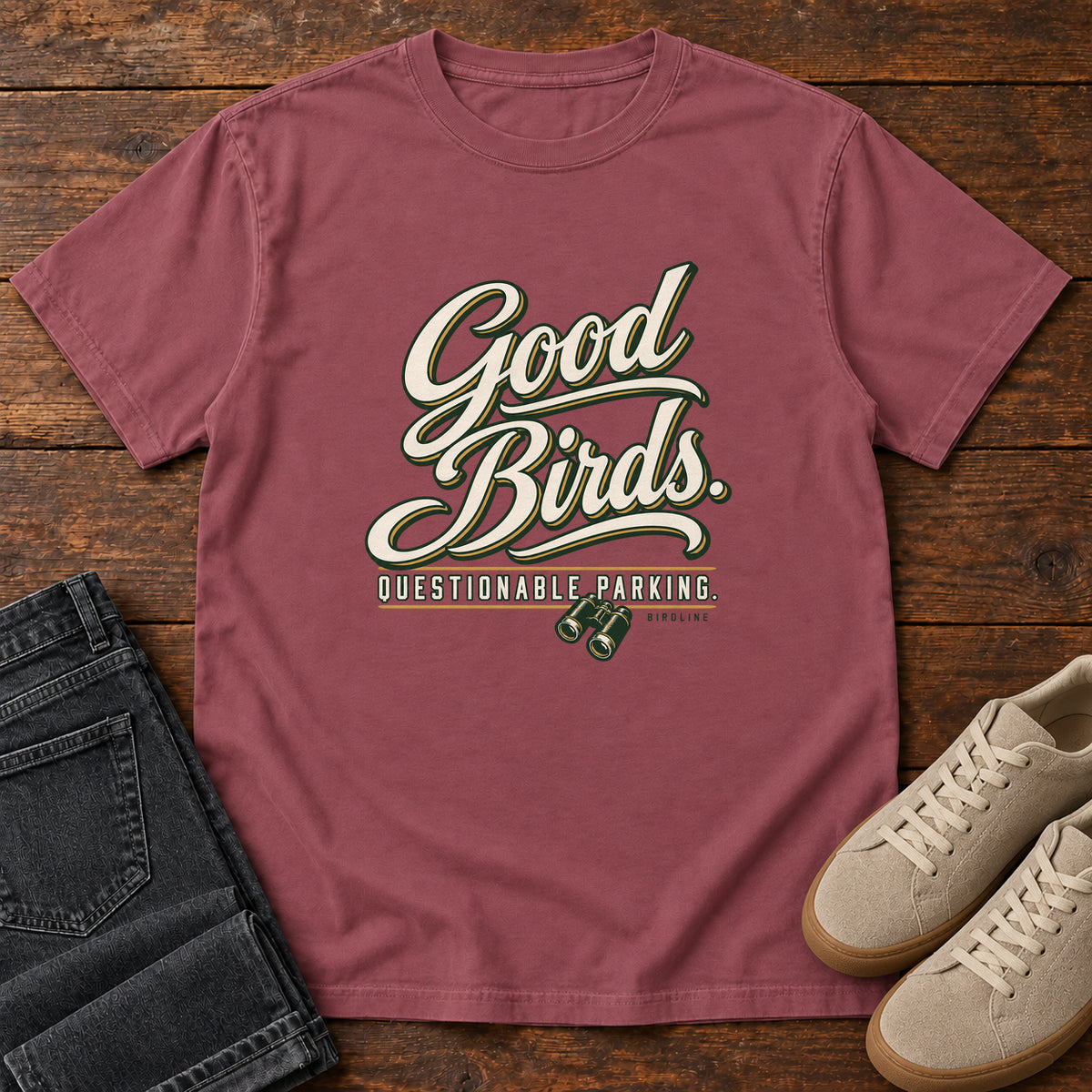 Good Birds Questionable Parking T-Shirt in Brick