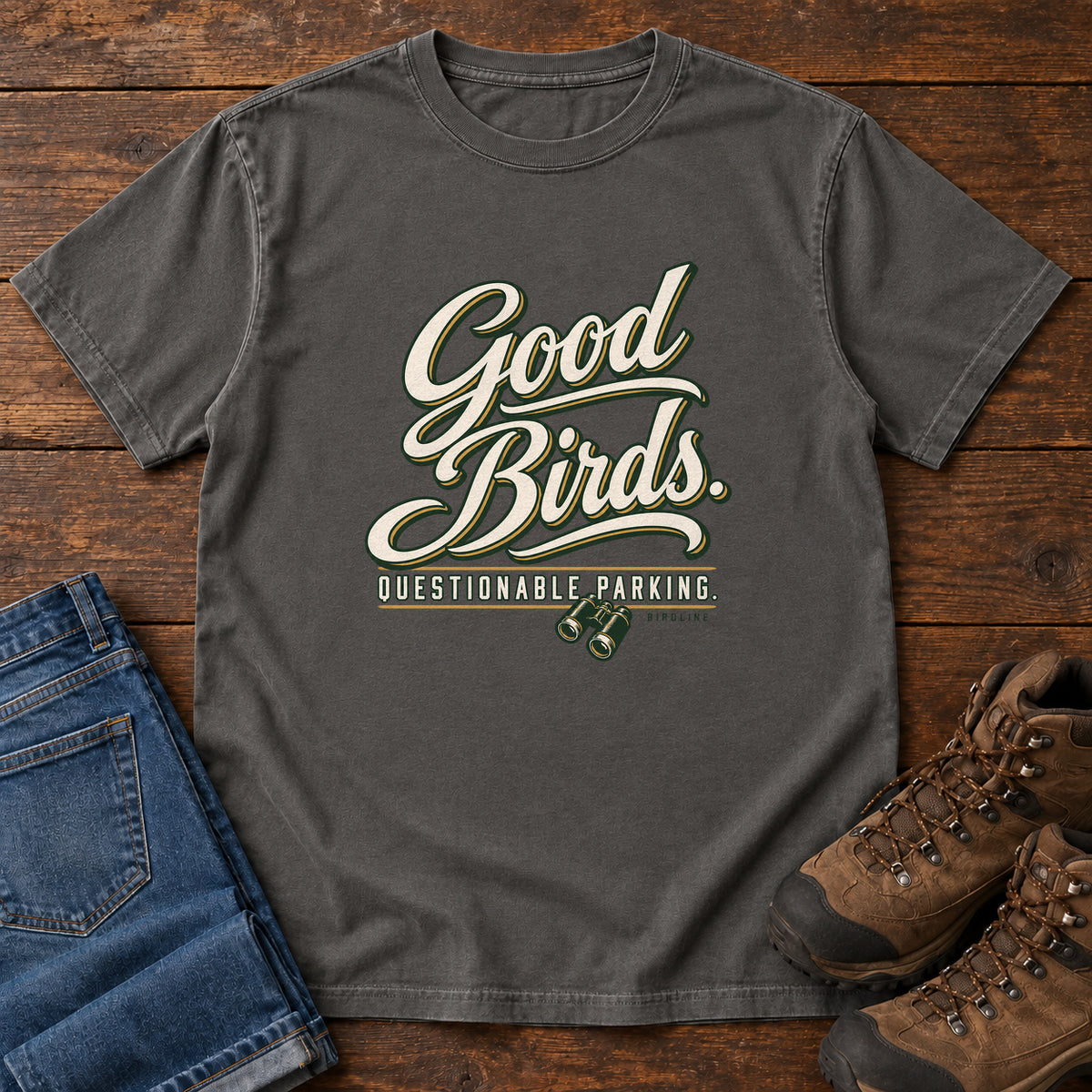 Good Birds Questionable Parking T-Shirt in Pepper