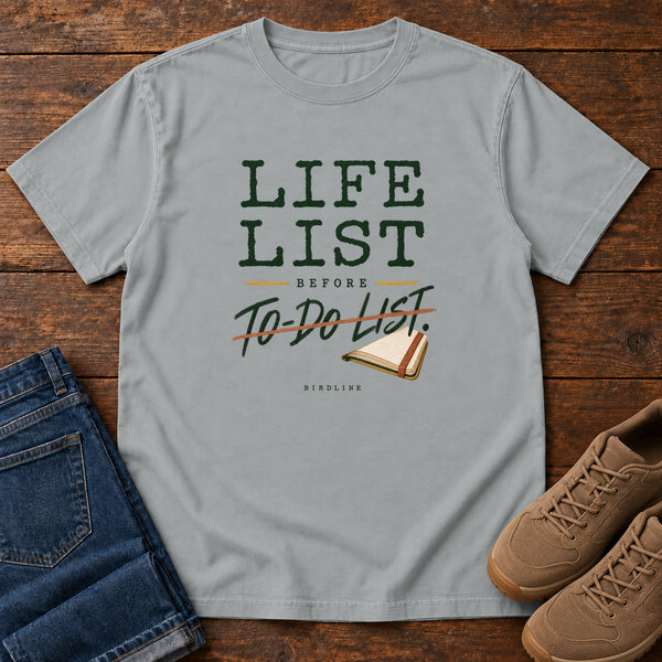 Life List Before To-Do List Notebook T-Shirt in Granite, front view