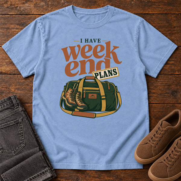 I Have Weekend Plans T-Shirt in Washed Denim, front view
