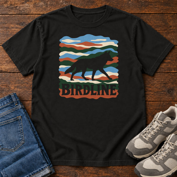 Birdline Wolf Modern T-Shirt in Black, front view