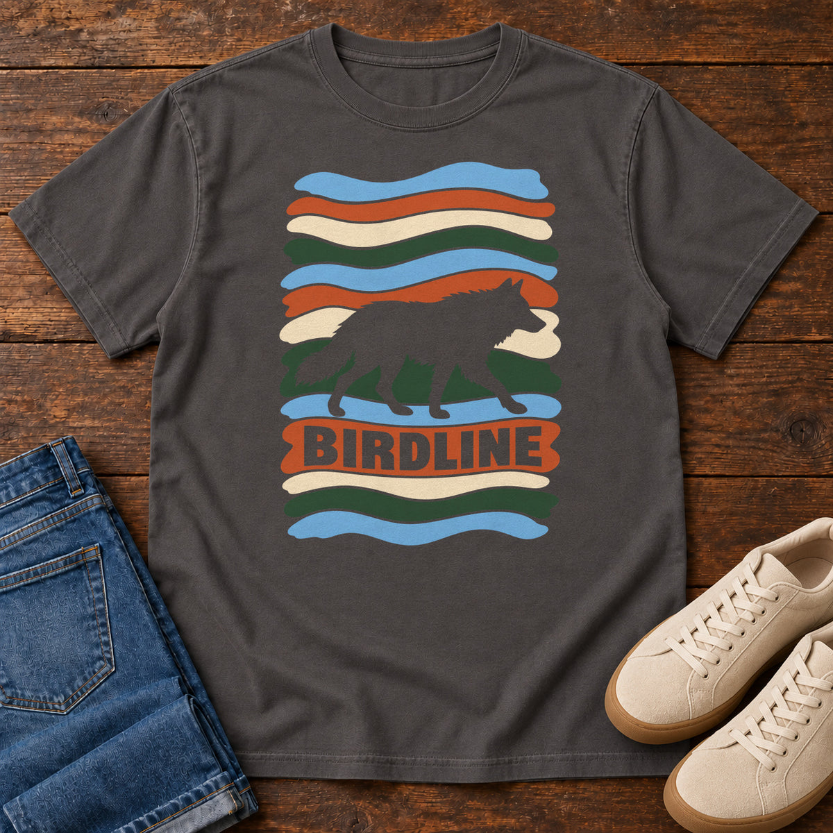 Birdline Wolf Stripes T-Shirt in Graphite