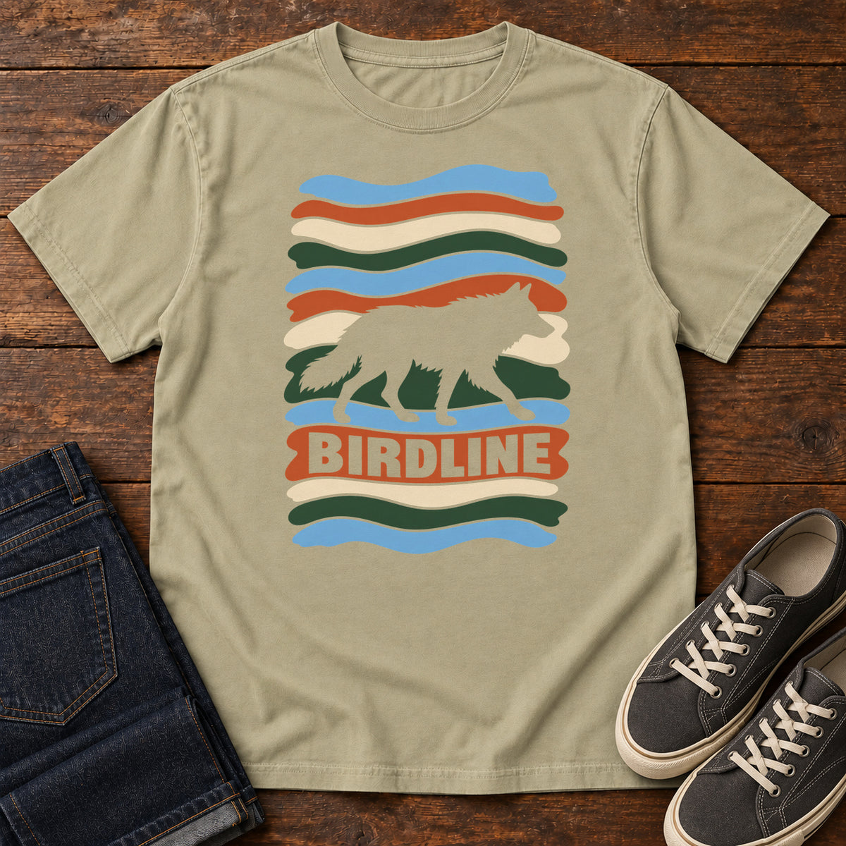 Birdline Wolf Stripes T-Shirt in Khaki