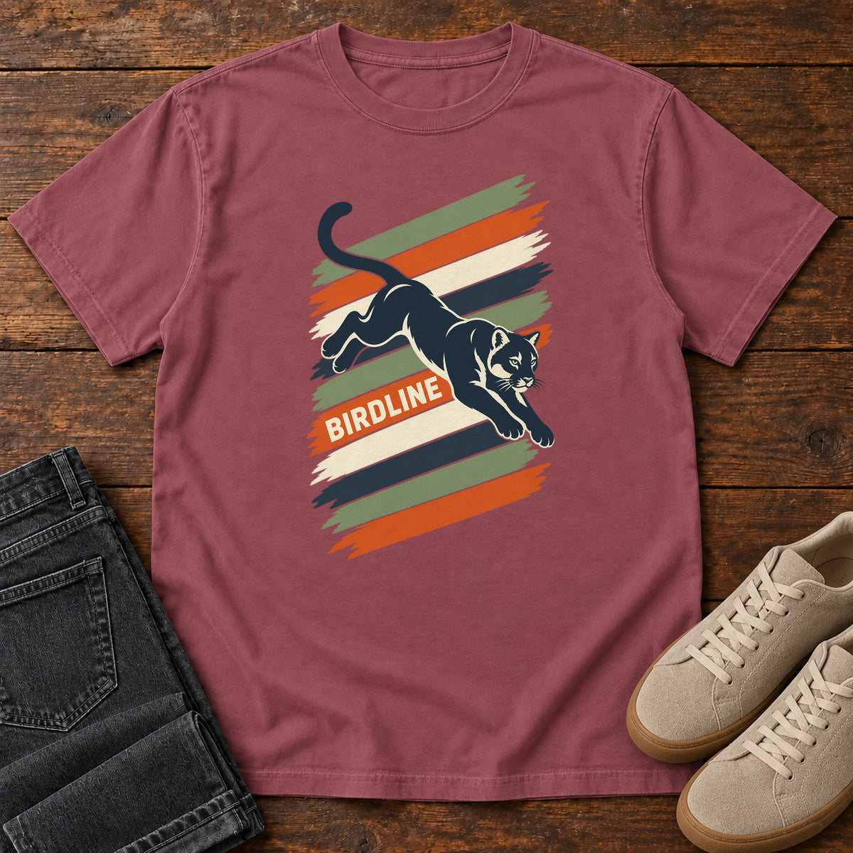 Birdline Panther Stripes T-Shirt in Brick