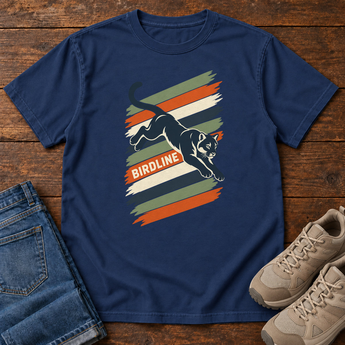 Birdline Panther Stripes T-Shirt in True Navy